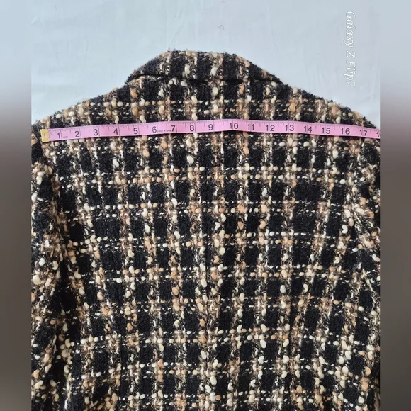 Talbots Petites Black & Tan Bouclé Wool Blend Tweed Blazer - Size 14P - Picture 6 of 8